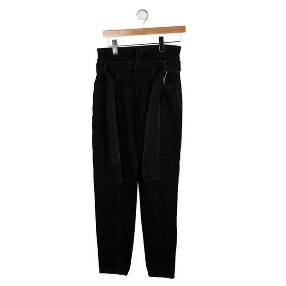 IRO Ouzilly Paperbag Belted Faded Black High Rise Tapered Jeans Size FR 38 US 6 - Picture 6 of 10